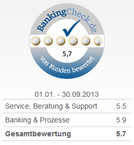 BankingCheck Award 2013 - 2. Platz Direktbank 2013